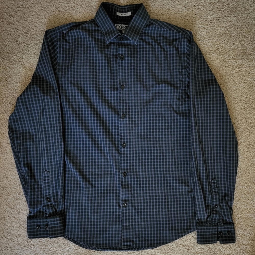 Express Check Pattern Butto  Down Shirt - Fitted, Small